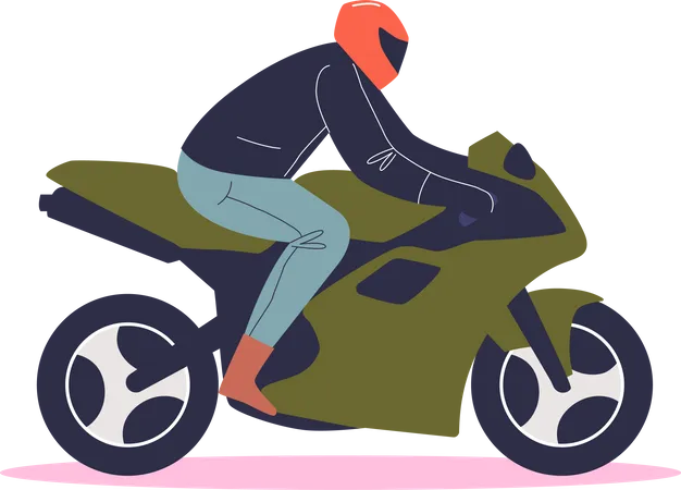 Homme Chevauchant Une Moto De Sport Motocycliste Masculin Elegant Sur Moto Portant Un Casque De Protection Guy Motard Illustration Vectorielle Plane De Dessin Anime Illustration