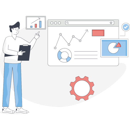 L'homme établit un graphique commercial  Illustration