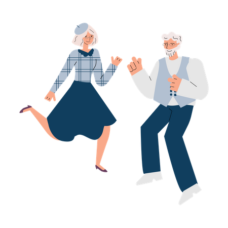 Homme et femme âgés dansant  Illustration