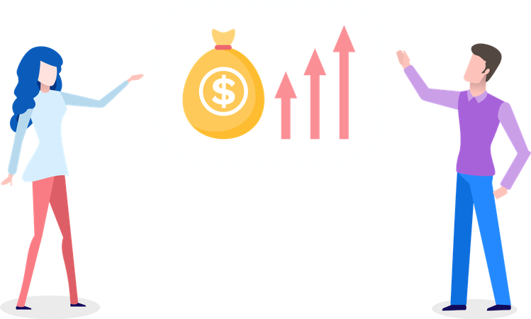 Un homme et une femme analysent un tableau financier  Illustration