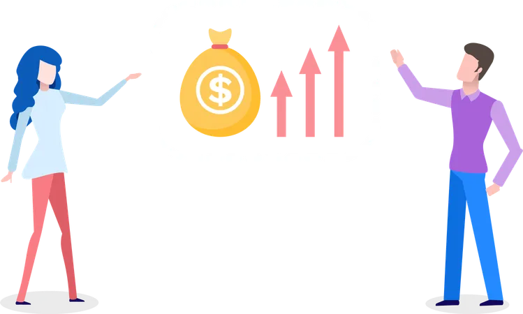 Un homme et une femme analysent un tableau financier  Illustration