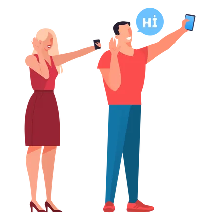 Appel vidéo homme et femme sur mobile  Illustration