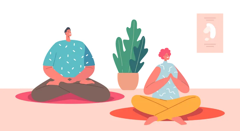 Homme et femme assis en cours de yoga  Illustration