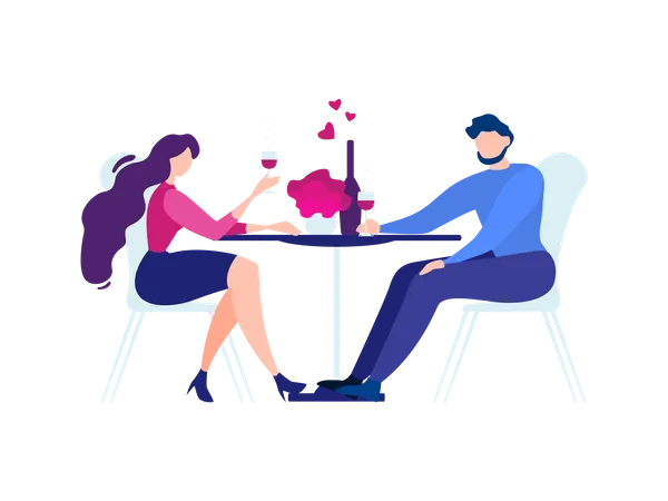 Homme et femme à la table du restaurant boivent du vin  Illustration