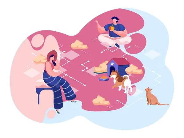 Homme et femme avec animal de compagnie  Illustration