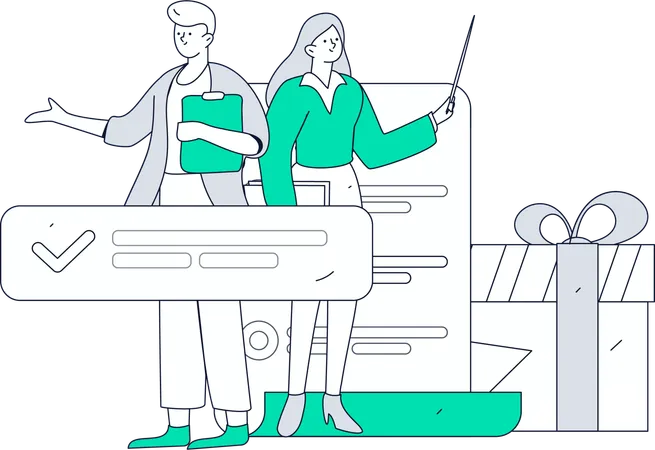 Homme et femme avec des outils d'enquête client  Illustration