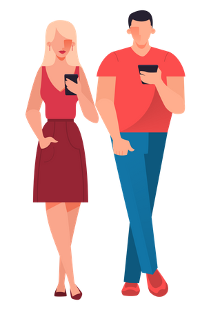 Homme et femme avec mobile  Illustration