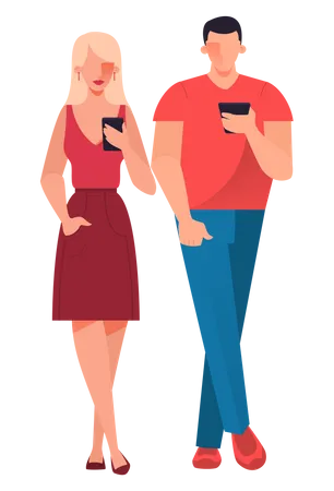 Homme et femme avec mobile  Illustration