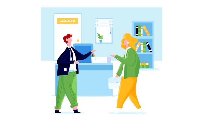 Homme et femme ayant une conversation au bureau  Illustration
