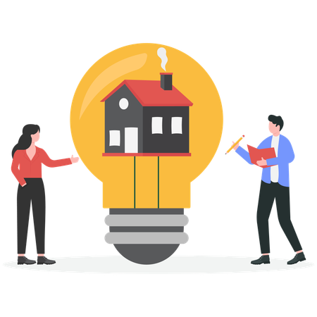 Homme et femme d'affaires ayant une idée de maison  Illustration