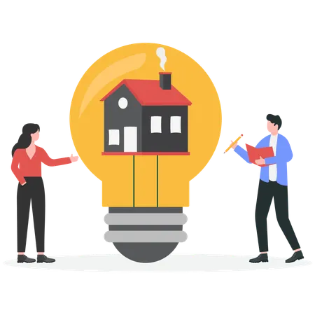 Homme et femme d'affaires ayant une idée de maison  Illustration
