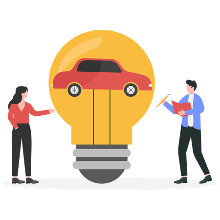 Homme et femme d'affaires ayant une idée de voiture  Illustration
