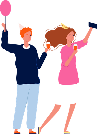 Homme et femme buvant à la fête d’anniversaire  Illustration