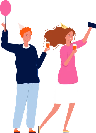 Homme et femme buvant à la fête d’anniversaire  Illustration