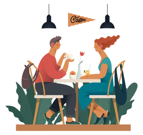 Homme et femme buvant du café ensemble  Illustration