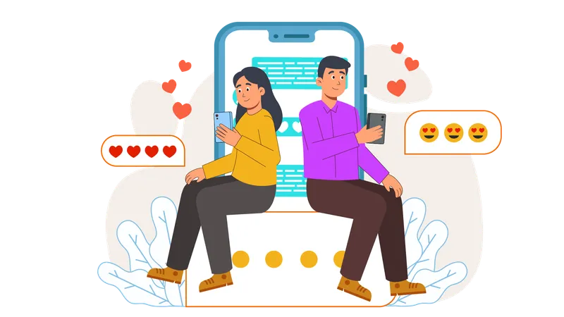 Chat homme et femme sur une application de rencontres  Illustration