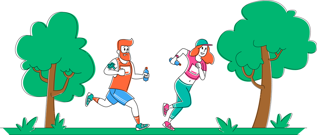 Homme et femme courant au marathon  Illustration