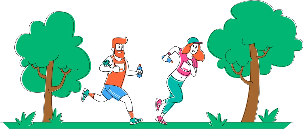 Homme et femme courant au marathon  Illustration