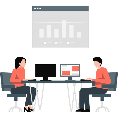 Homme d'affaires et femme faisant leur travail d'analyse  Illustration