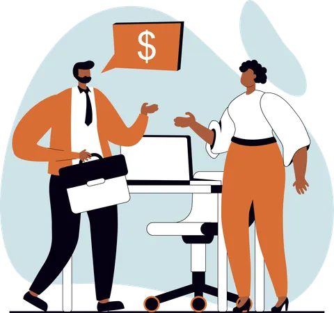 Homme d'affaires et femme faisant une discussion financière  Illustration