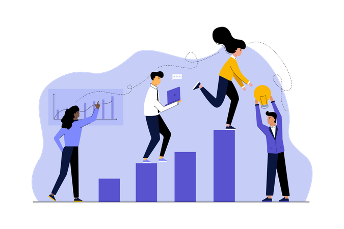 Homme d'affaires et femme travaillant sur la croissance de l'entreprise  Illustration