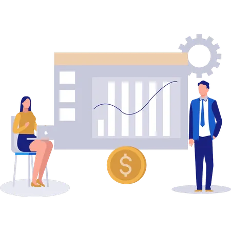 Homme d'affaires et femme discutant de la stratégie commerciale  Illustration