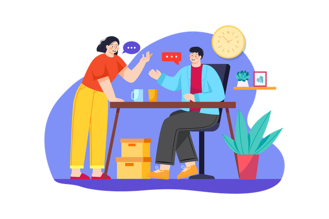 Homme et femme discutant pendant les pauses  Illustration