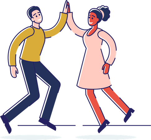 Homme et femme donnant un high five  Illustration