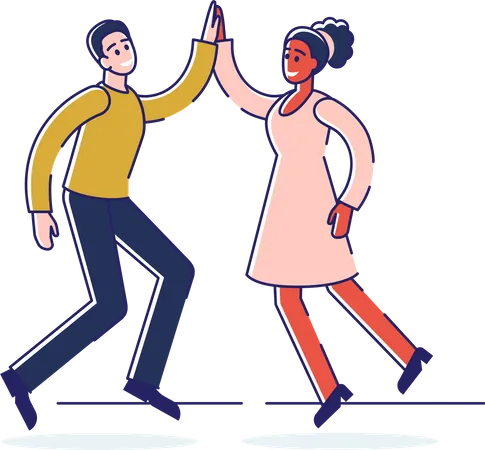 Homme et femme donnant un high five  Illustration