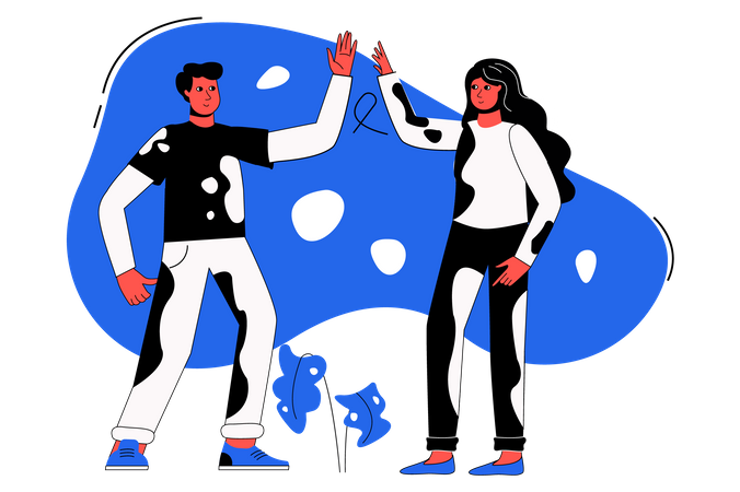 Homme et femme donnant un high five  Illustration