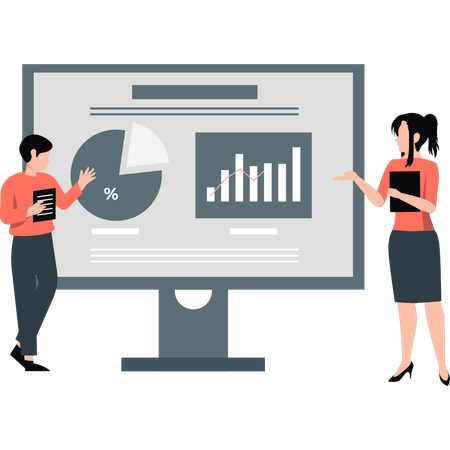 Homme et femme donnant une présentation d'entreprise  Illustration