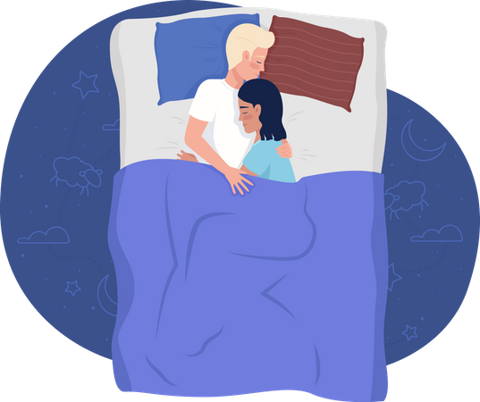 Homme et femme dormant dans son lit  Illustration