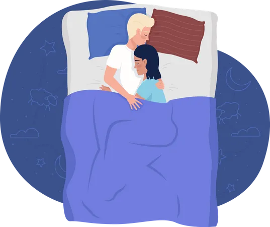 Homme et femme dormant dans son lit  Illustration