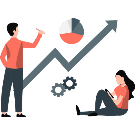 Un homme et une femme effectuant des analyses de données  Illustration