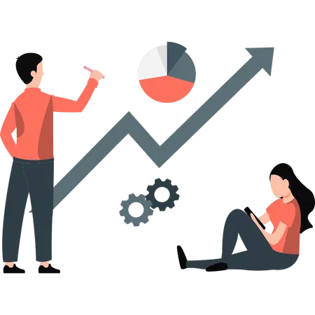 Un homme et une femme effectuant des analyses de données  Illustration