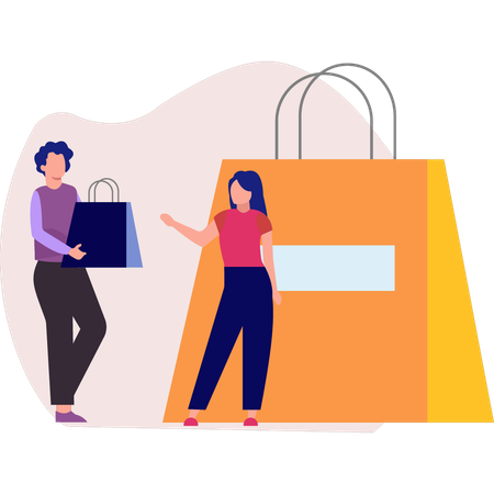 Homme et femme faisant du shopping  Illustration