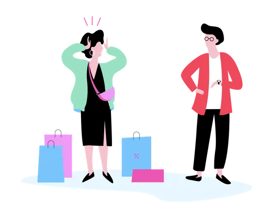 Homme et femme faisant du shopping  Illustration