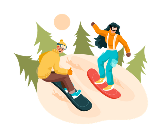 Homme et femme faisant du surf  Illustration