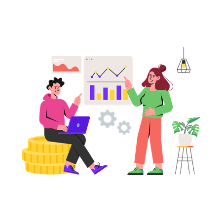 Homme et femme faisant la gestion des finances des entreprises  Illustration