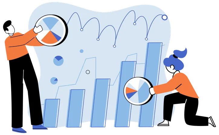 Homme et femme d'affaires effectuant un travail d'analyse commerciale  Illustration