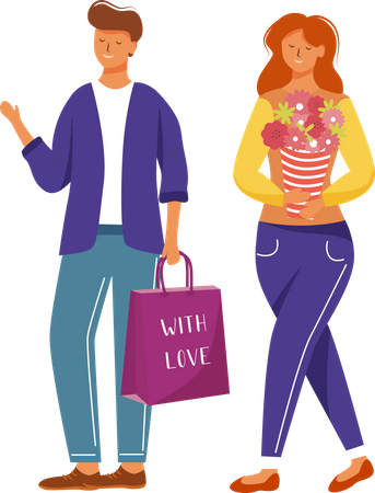 Heureux homme et femme avec des cadeaux  Illustration