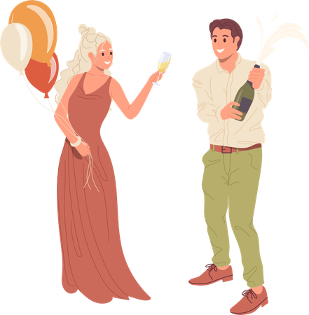 Heureux homme et femme célébrant ensemble la fête de mariage  Illustration