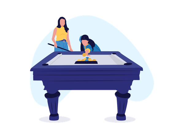 Homme et femme jouant au billard  Illustration