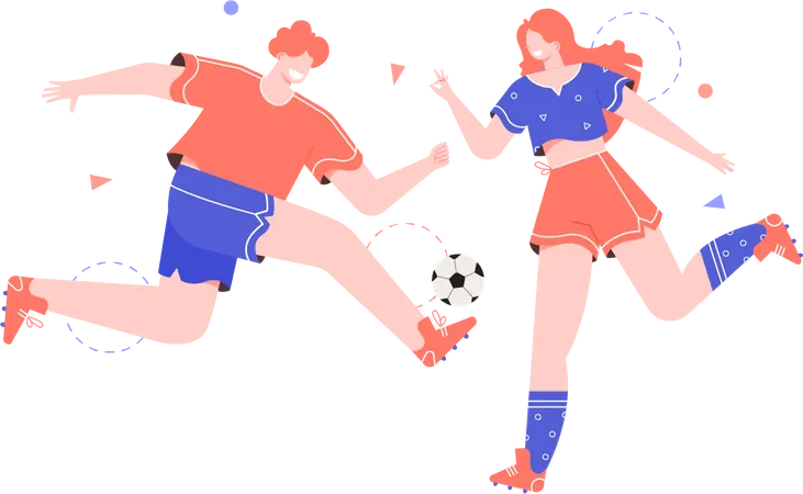 Homme et femme jouant au football  Illustration