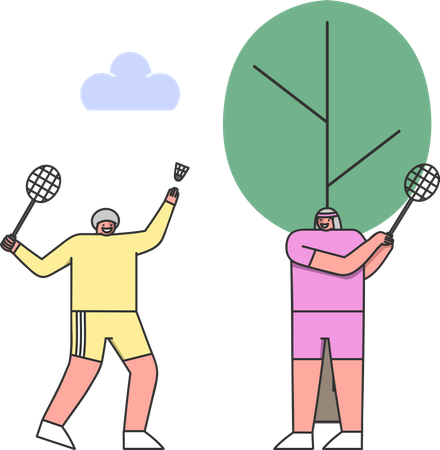 Homme et femme jouent au badminton ensemble  Illustration