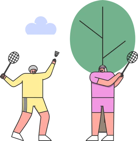 Homme et femme jouent au badminton ensemble  Illustration