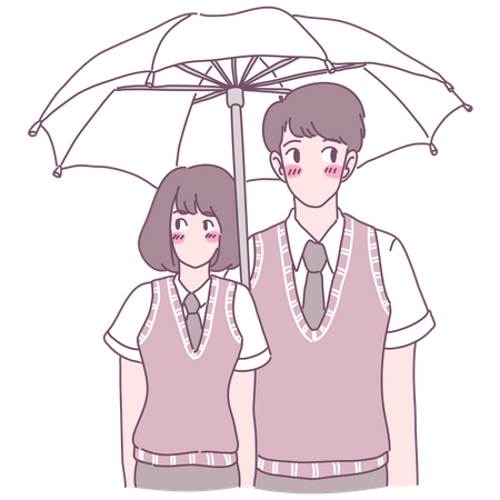 Homme et femme marchant sous un parapluie  Illustration