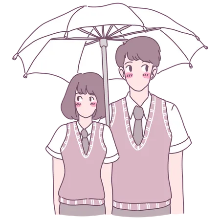 Homme et femme marchant sous un parapluie  Illustration