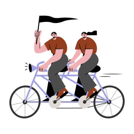 Homme et femme faisant du vélo tandem  Illustration