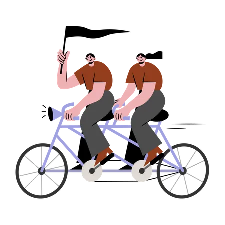 Homme et femme faisant du vélo tandem  Illustration